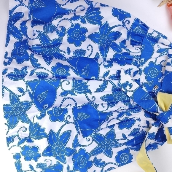Lilly Pulitzer White Label Blue White Floral  Yellow Belted Pocketed Dre… - Picture 14 of 16